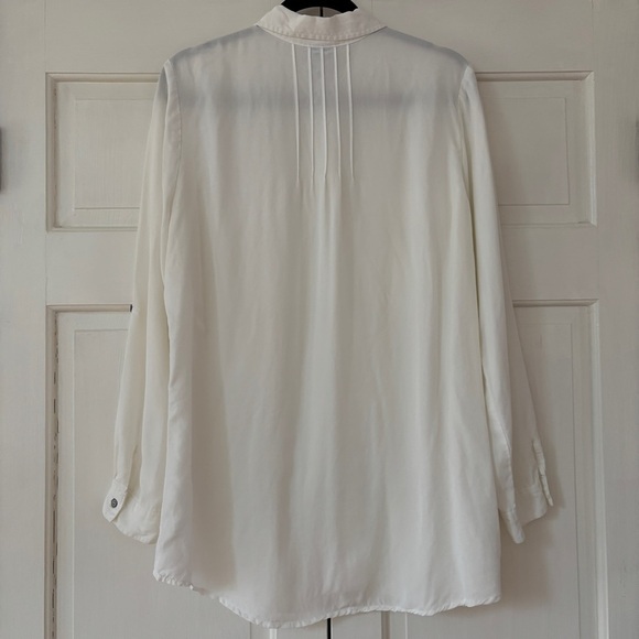 Soft Surroundings White Pintucked Pleated Button Up Collared Blouse Size Large - Picture 12 of 12
